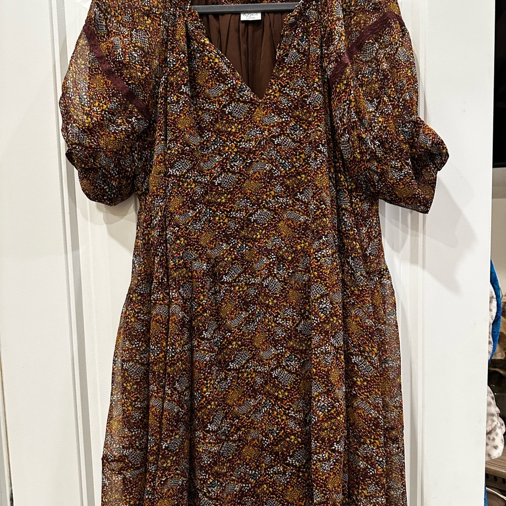 Patrons of Peace Brown Patterned Long Sleeve Dress